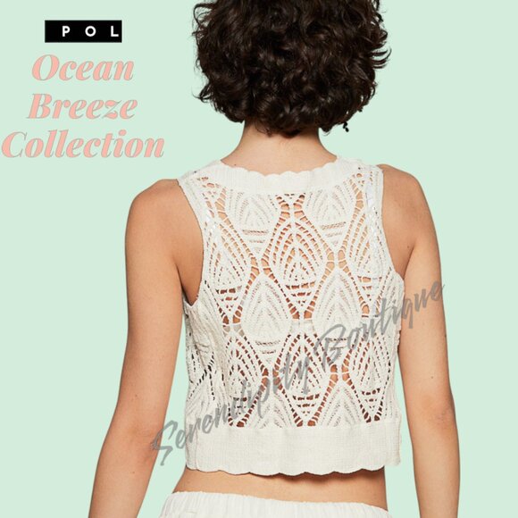 POL Natural Crochet Scalloped Baggy 100% Cotton Tank Crop Top - Picture 4 of 10